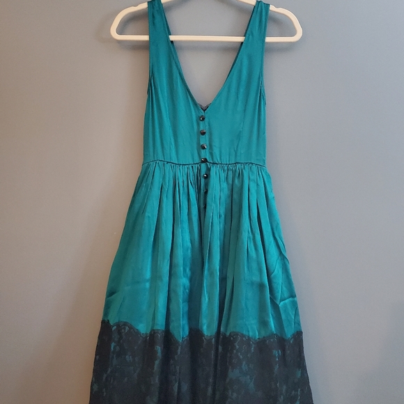 Peacock Green Silk & Lace Tracy Reece Dress Sz 6 - Picture 5 of 12